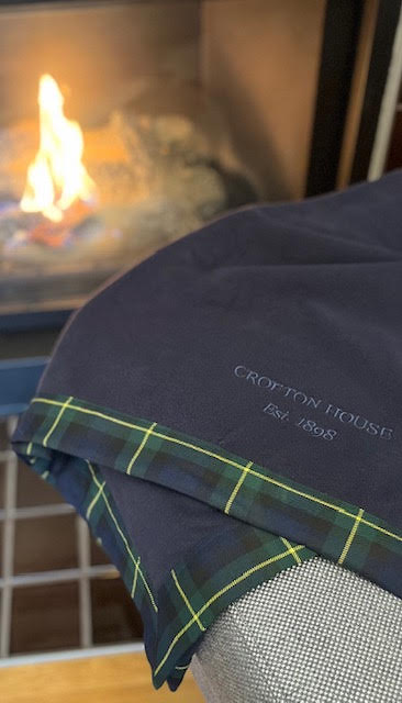 NEW! Embroidered Crofton House Est. 1898 Tartan trim Fleece Blanket